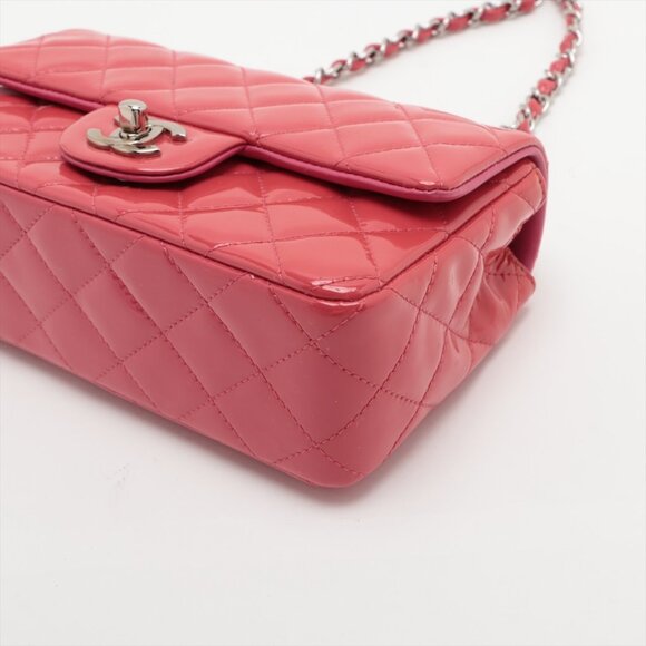 Authentic CHANEL Pink Patent Quilted Single Flap Bag Chain Purse - Picture 3 of 10